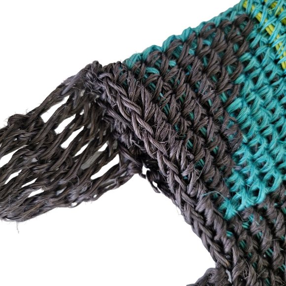 Colombian Handcrafted Raffia Crossbody Bag Navy Turquoise Green - Picture 8 of 8